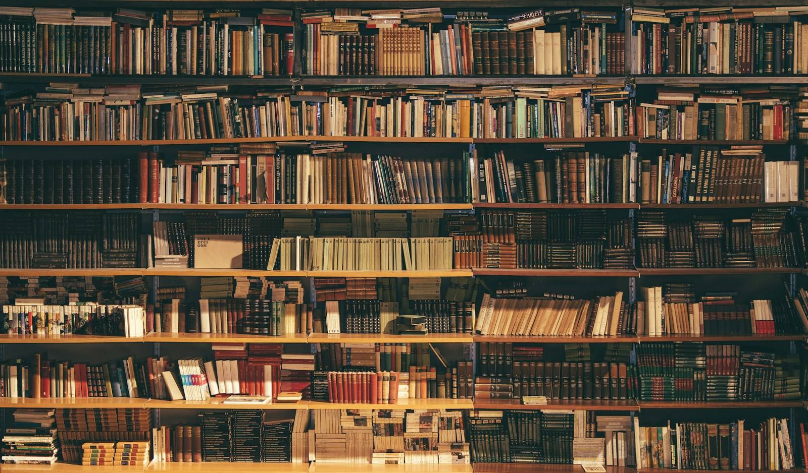 A research library with shelves of reference volumes
